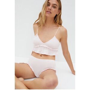 NEW Anthropologie Pink Ruffled Pointelle Bralette Briefs Gift Set Small & Medium